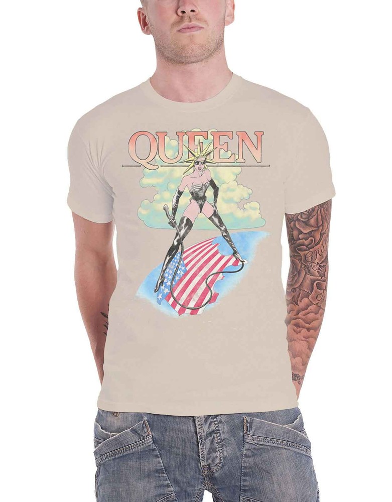 Official Vintage Queen Band Logo Mens Beige T-Shirt Mistress Design