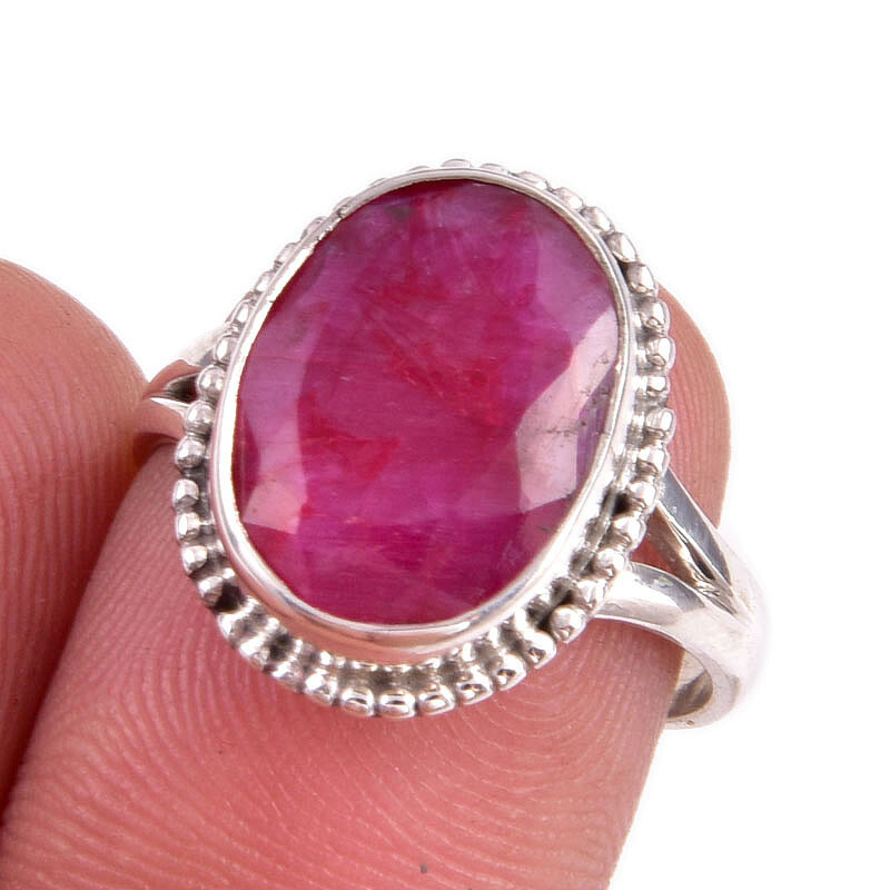Red Ruby(Simulated) Gemstone Handmade 925 Sterling Silver Jewelry Ring S.7
