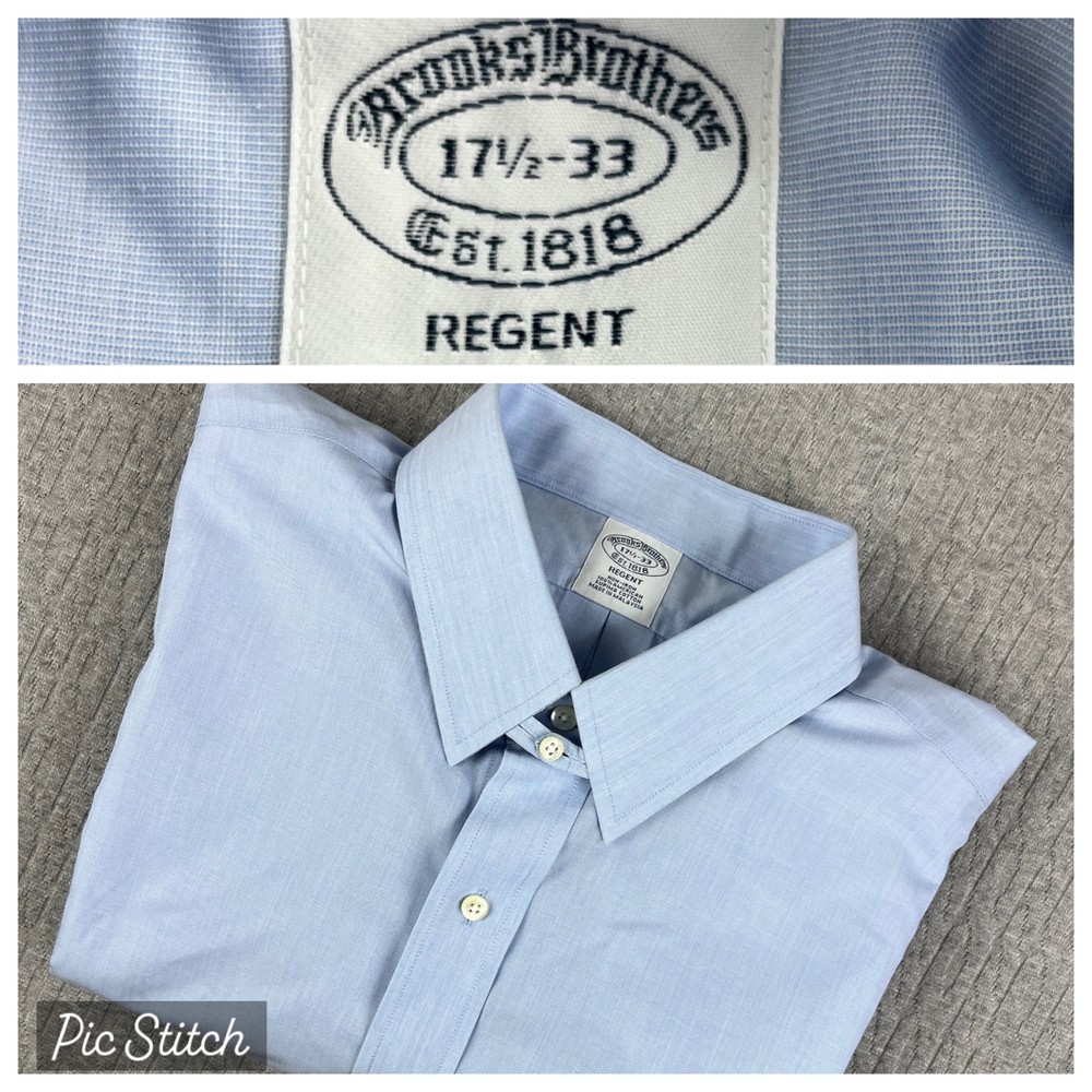 Brooks Brothers Dress Shirt Men XL 17.5-33 Blue Regent Fit Non-Iron Supima