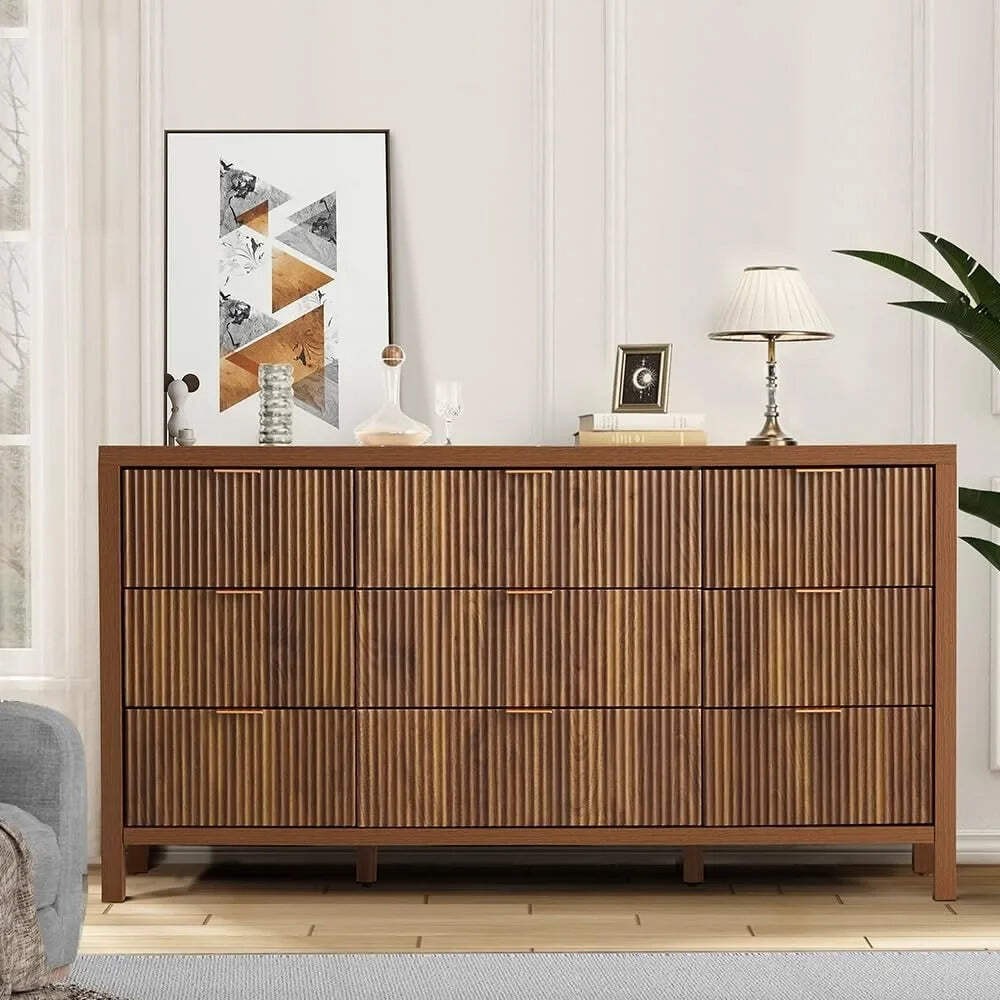 Mid Century Modern 9-Drawer Dresser Storage Cabinet for Bedroom or Living Room