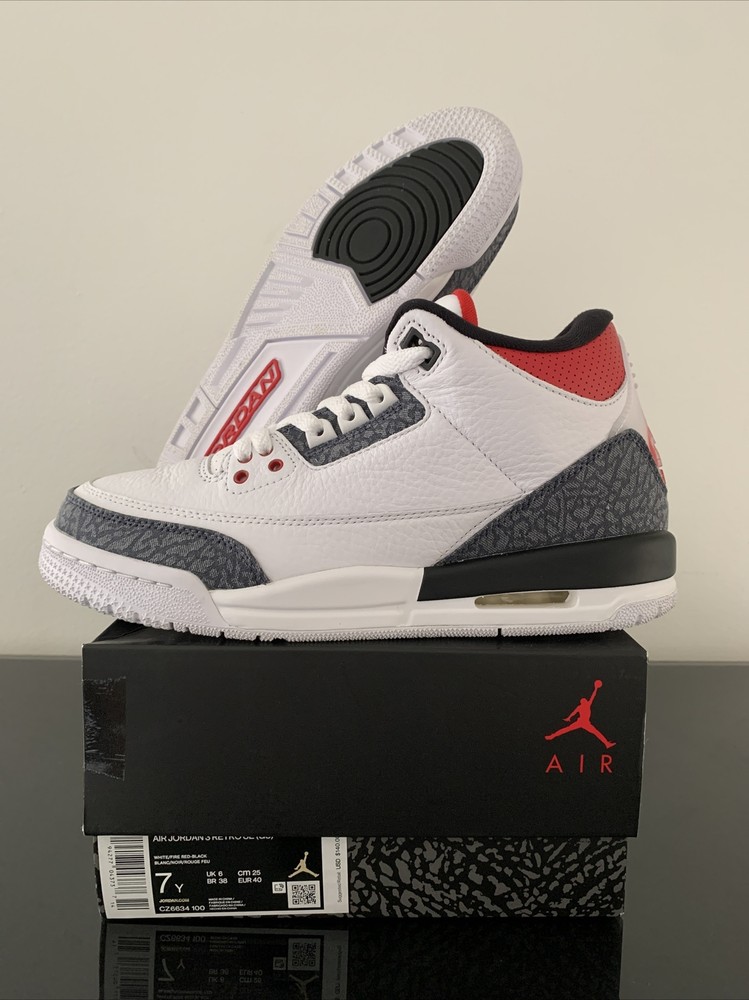 Size 7Y - Nike Air Jordan 3 Retro Denim Fire Red 2020