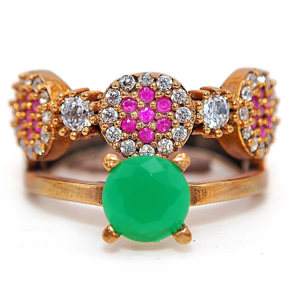 3CT Emerald Ottoman Empire Style 925 Sterling Silver Ring Size 8