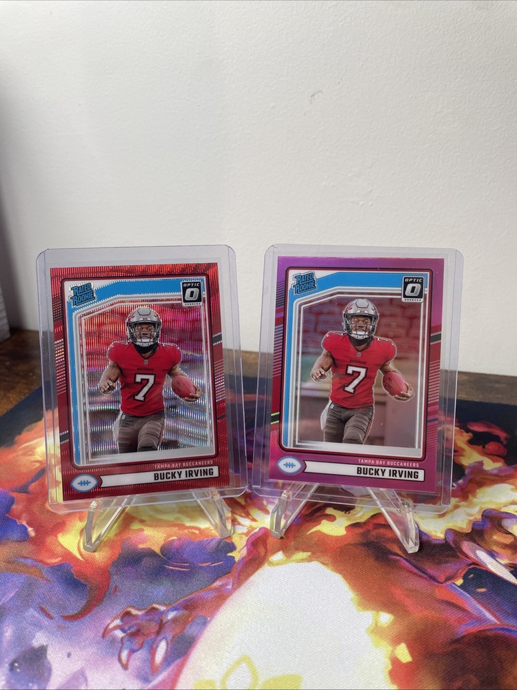 lot Of Two 2024 Panini Donruss optic Bucky Irving Pink Optic And Red Wave Rookie