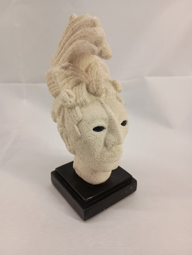 Vintage Spanish Sand Sculpture CABEZA DE PALENQUE  On Wood Base