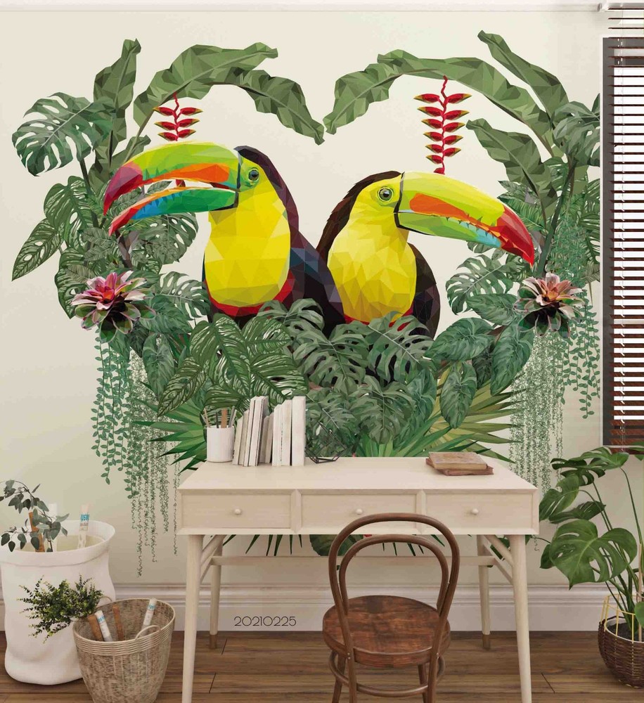3D Tropical Plant Parrot Illustration Wall Murals Wallpaper Murals Wall Sticker