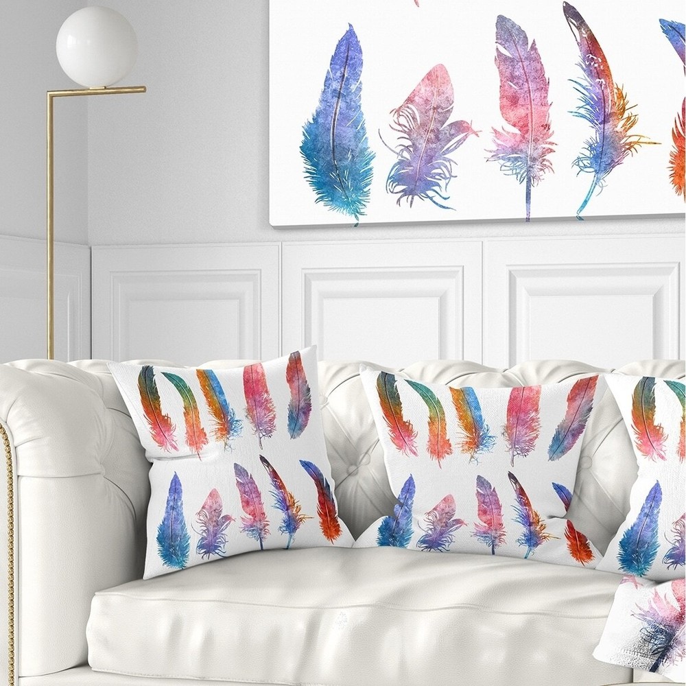 Designart 'Rainbow Feathers' Floral Throw Pillow