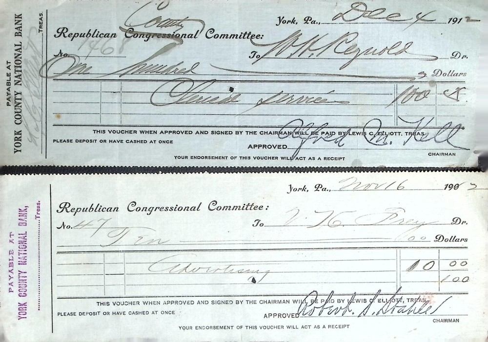 Vintage 1900s Republican Congressional Committee Vouchers, York PA - Political-image