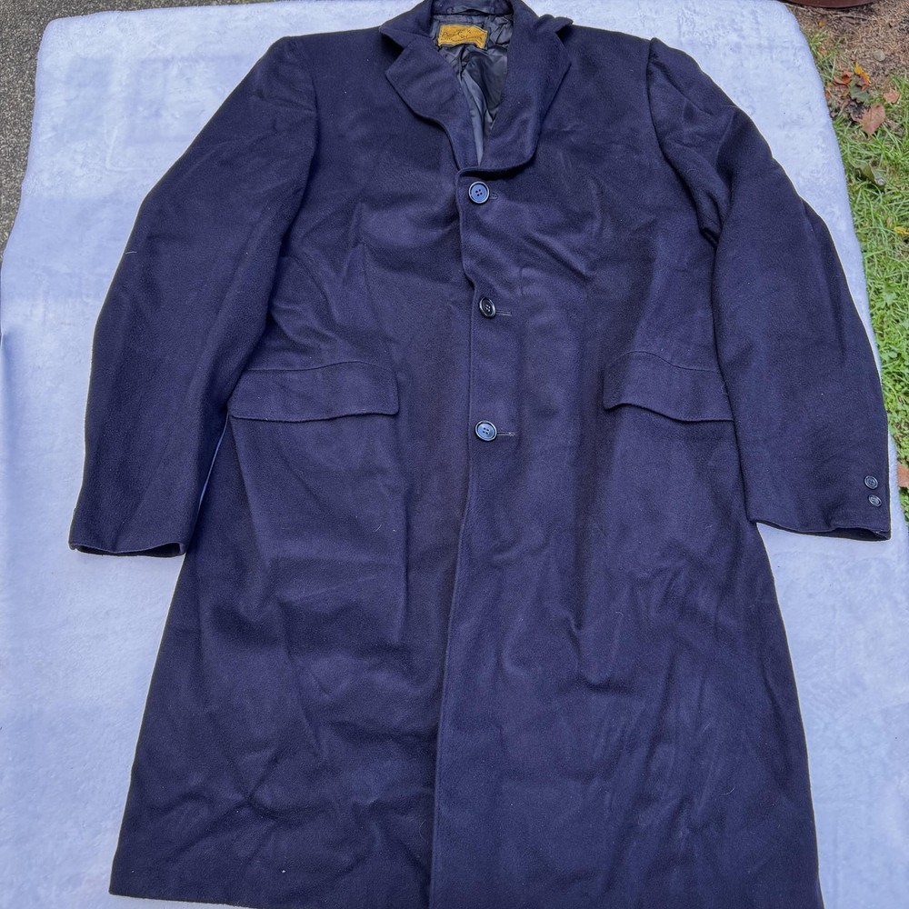 Vintage Halle Bros Hallebrook Coat Mens Extra Large Navy 100% Cashmere Topcoat