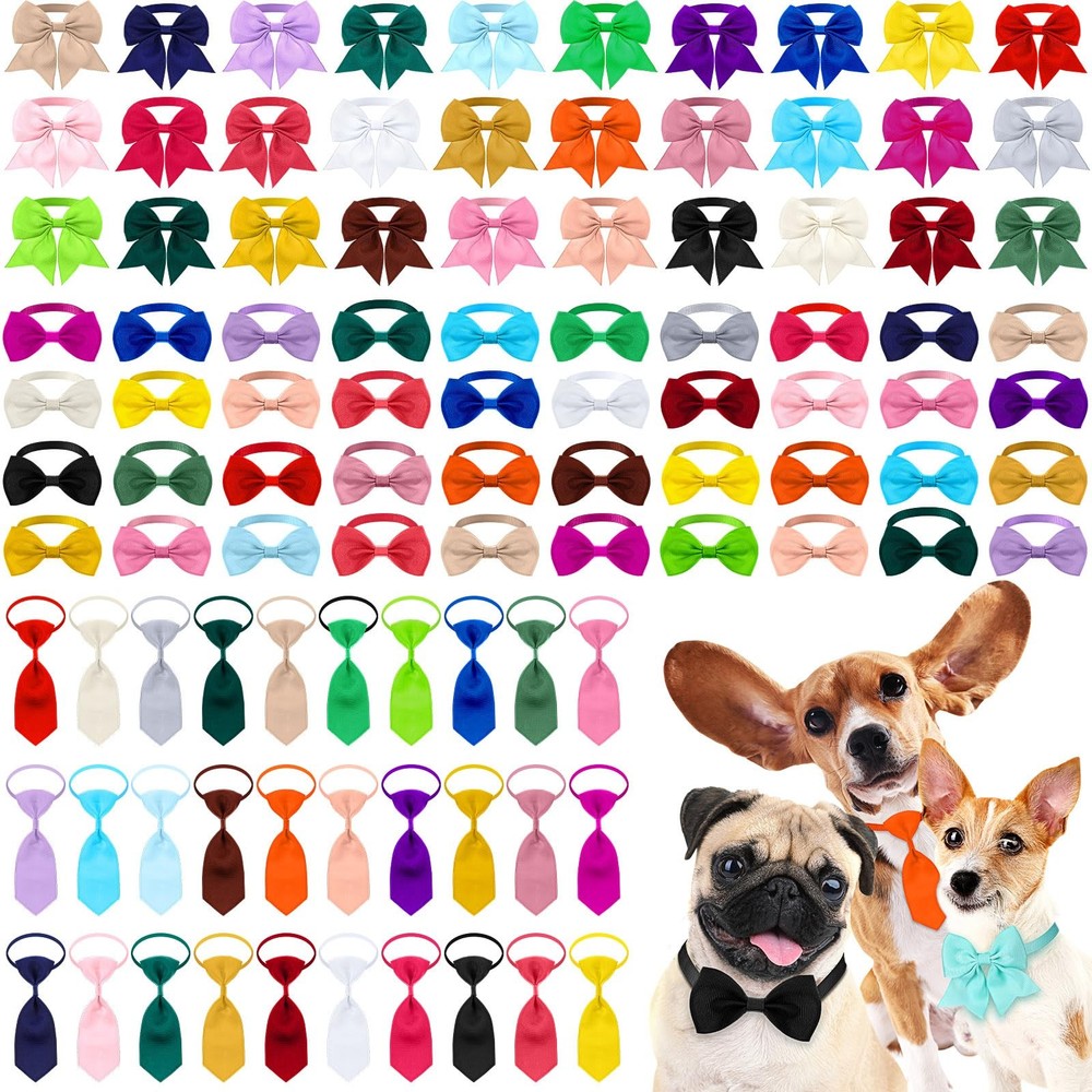 100 Pieces Dog Bow Tie Collar Set Include 40 Dog Neckties, and 30 Puppy Bowti...
