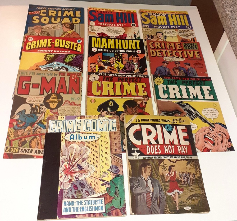 11x VINTAGE PRE-CODE CRIME / HORROR COMICS lot UK Australia 1951-56 Jack Kirby