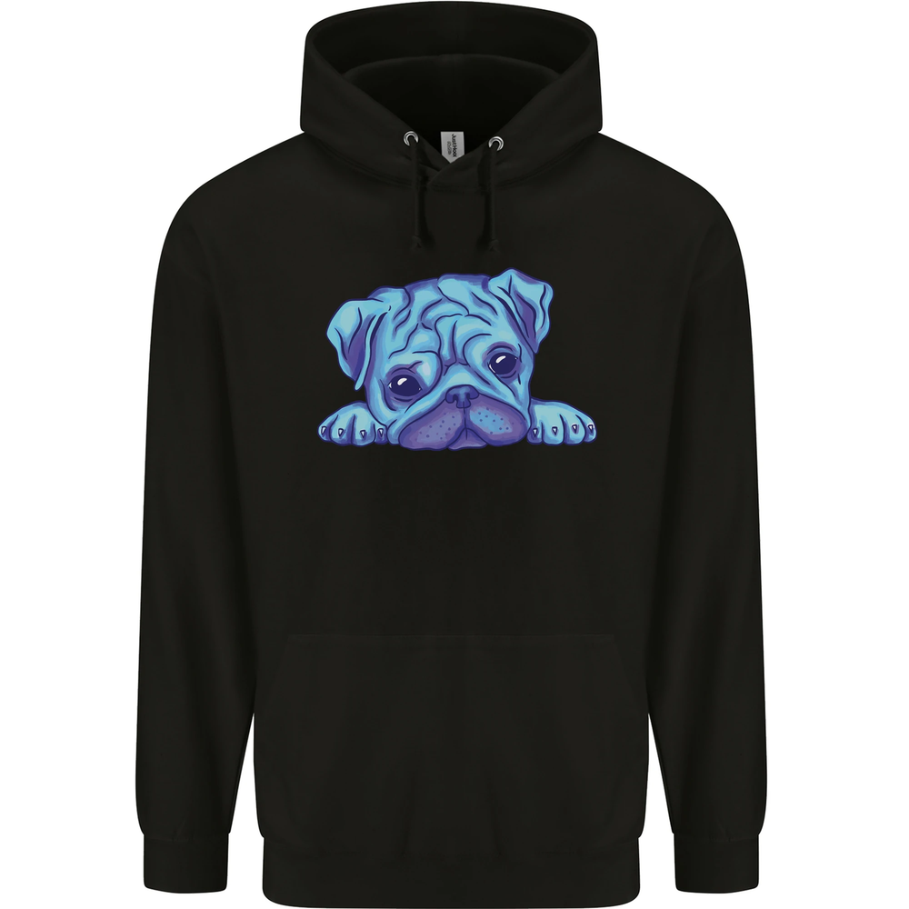 A Blue Watercolour Pug Mens 80% Cotton Hoodie