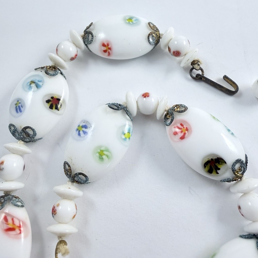 VTG Millefiori Glass Beaded Necklace AS IS for REPAIR RESTRINGING Broken