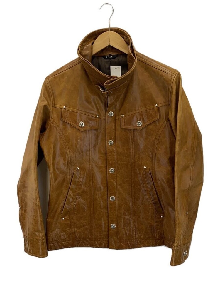 Men's ASM Leather Blouson Jacket in Brown Plain Design 2246