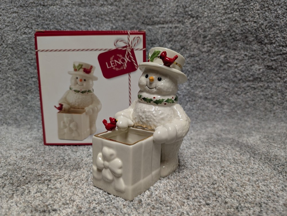 Lenox HAPPY HOLLY DAYS Snowman Treat Dish Figurine 6.25in Christmas Holiday