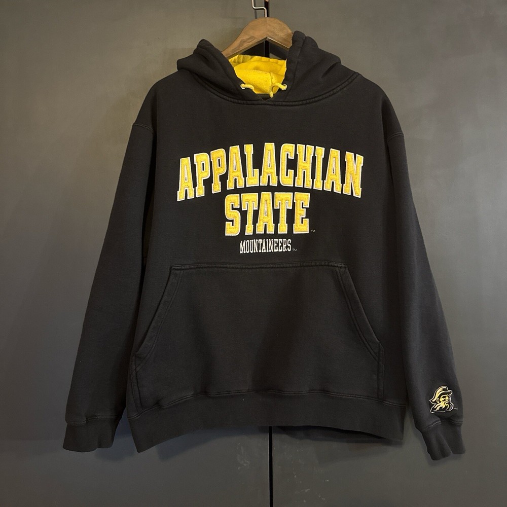 Vintage 90s App State ASU Team Hoodie Mens Large Black Appalachian State  