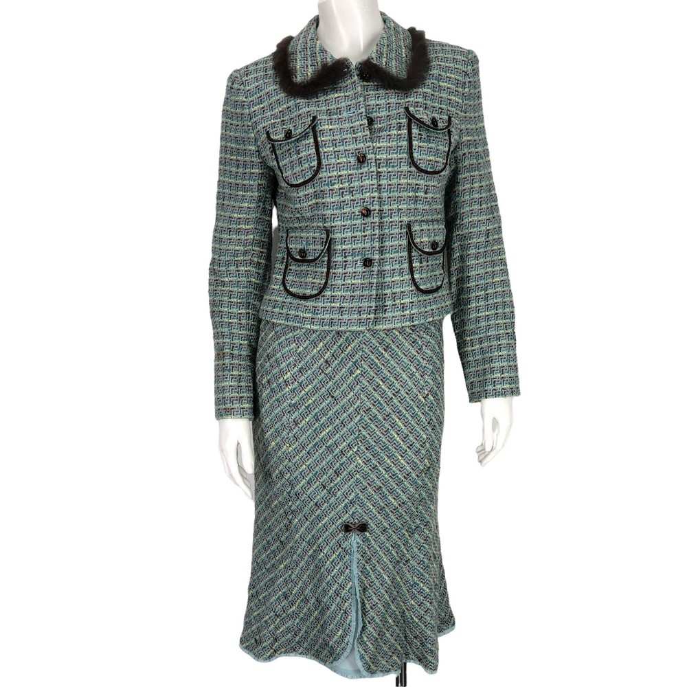 Vintage y2k Tweed Outfit Jacket Skirt 6-8 Petite Preppy Academia Clueless Pinup