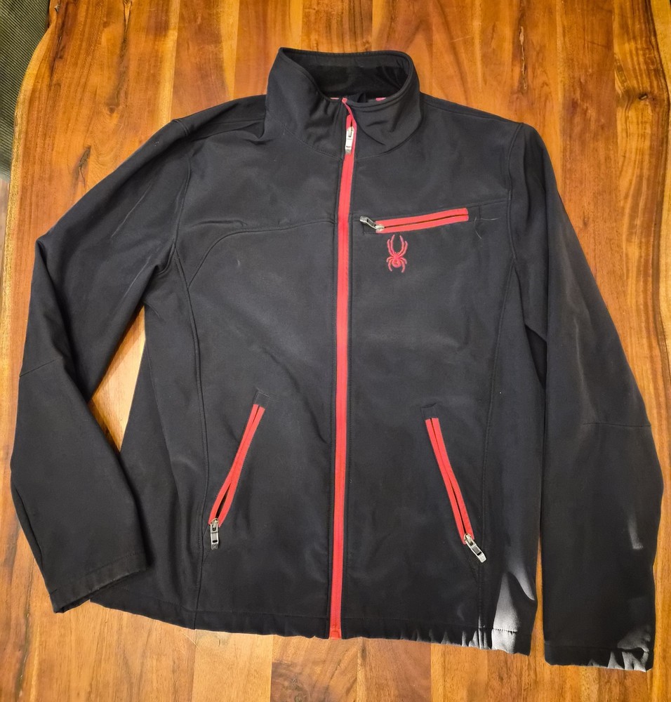 Men's Spyder Transport Soft Shell Jacket Black Red Trim Mens Size Large