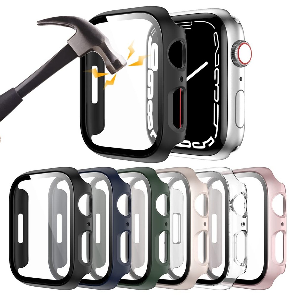 6 Pack Hard PC Case with Tempered Glass Screen Protector for Apple Watch 44mm SE