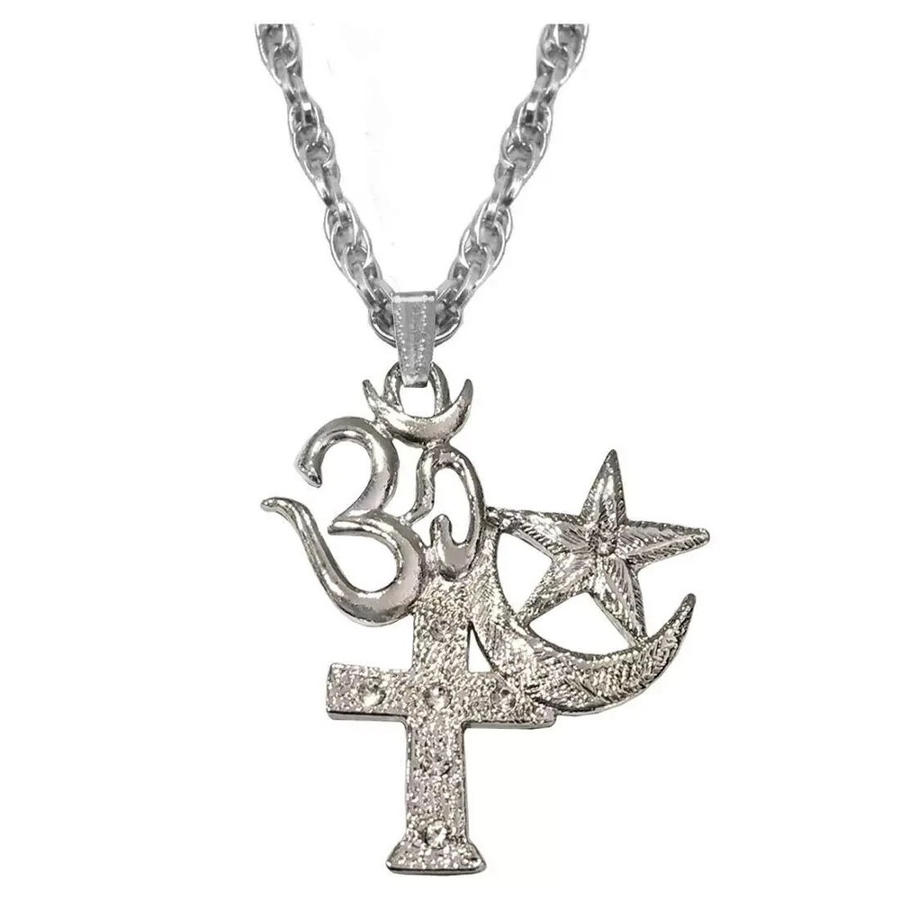 Religious Jewelry Om Allah Cross Silver Metal Necklace Pendant