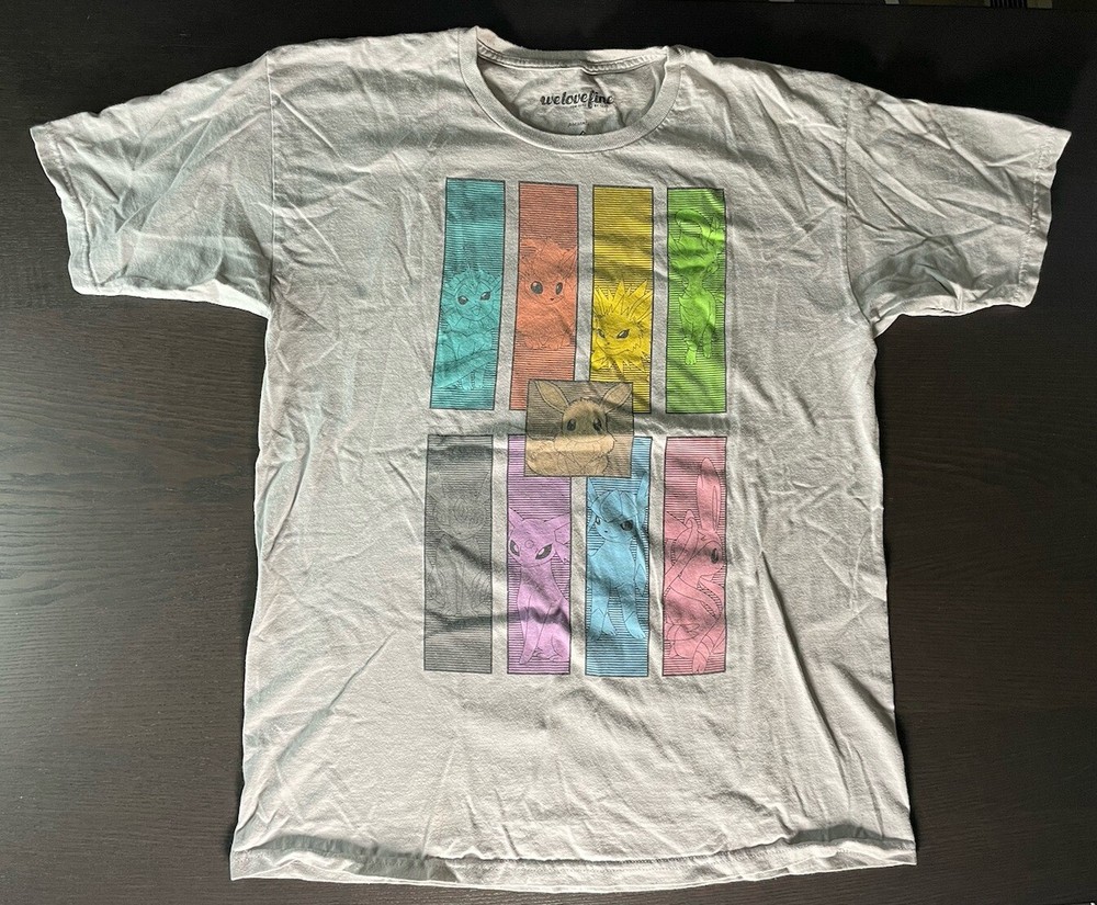 2016 We Love Fine Pokemon Eeveelutions 9 Panel Graphic T Shirt Men's Large L