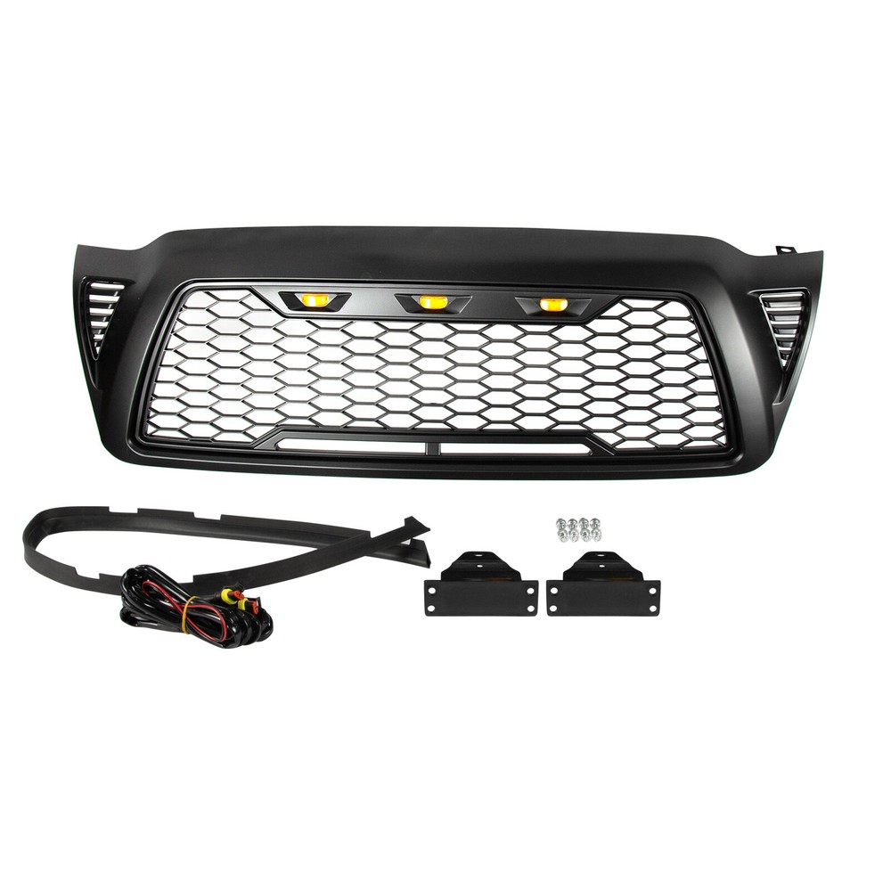 Front Bumper Grille Grill for 2005-2011 Toyota Tacoma Gloss Black W/LED Light