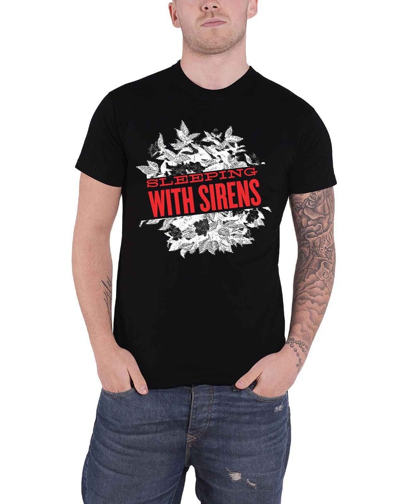 Sleeping with Sirens Band Logo Floral Official Mens Black T-Shirt
