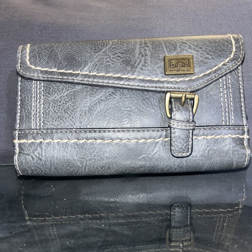 BOC Born Concept Gray Faux Leather Snap Clutch Wallet 7.25x4.25 Inches