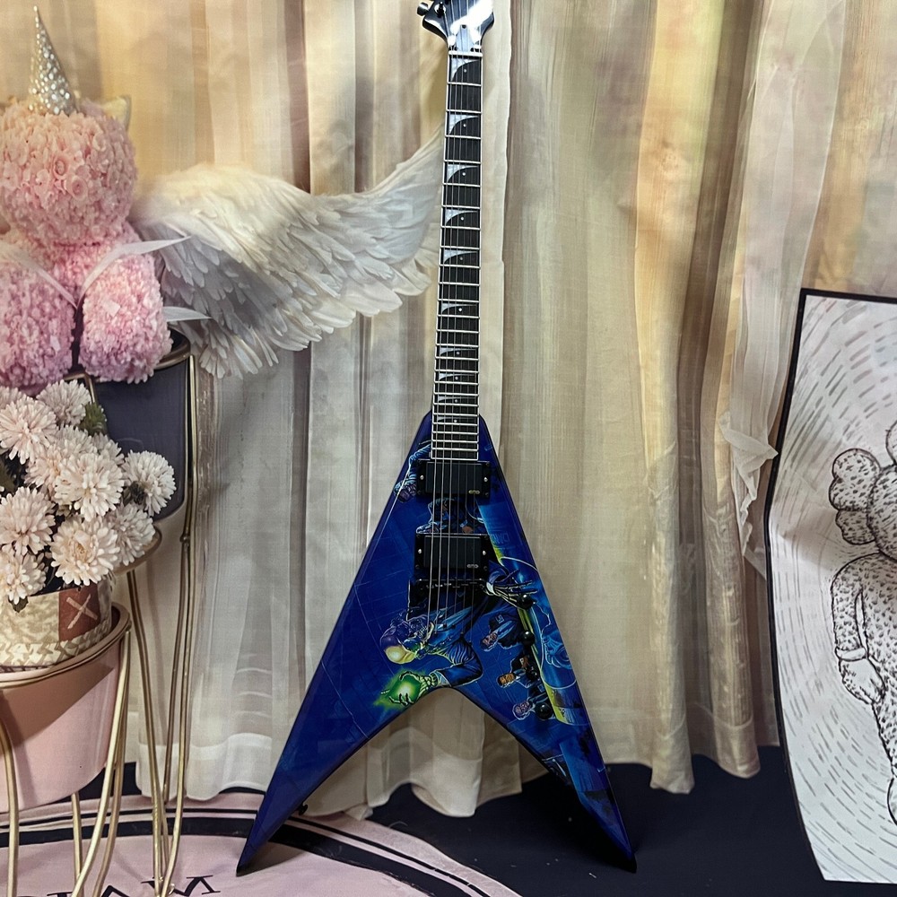 Newly Blue Flying V Electric Guitar Mahogany Body 2H Pickups Black Hardware US