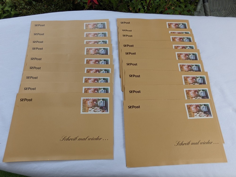 bundle vintage German post office flower stickers on cards / envelope with stamp