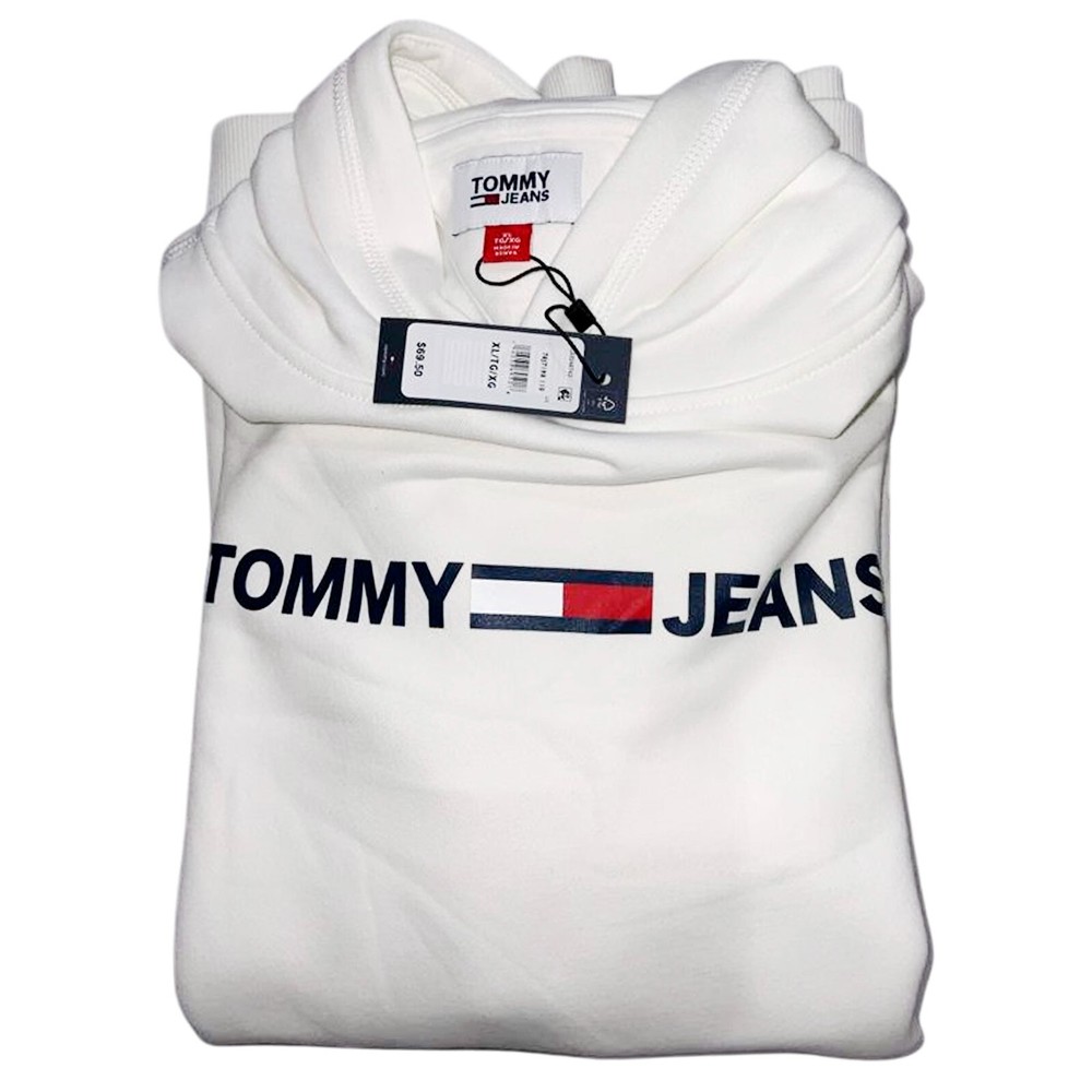 NWT TOMMY HILFIGER MEN'S BRIGHT WHITE HOODIE LONG SLEEVE SWEATSHIRT SIZE XL
