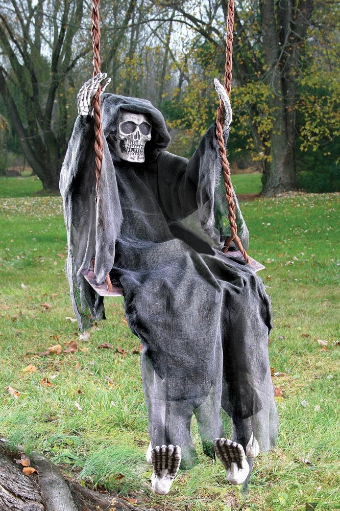 Swinging Reaper 60in Halloween Outdoor Decoration Black White Scary Prop