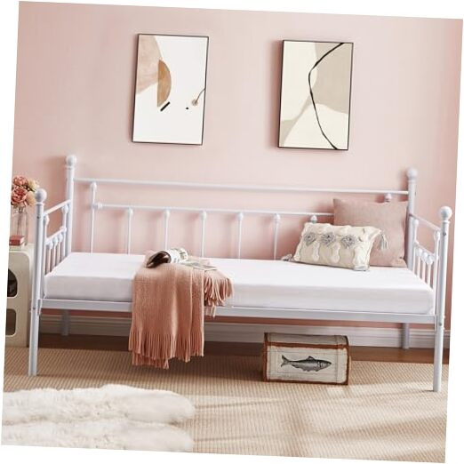 **Twin Metal Daybed Frame with Sturdy Steel Platform & Headboard**  
