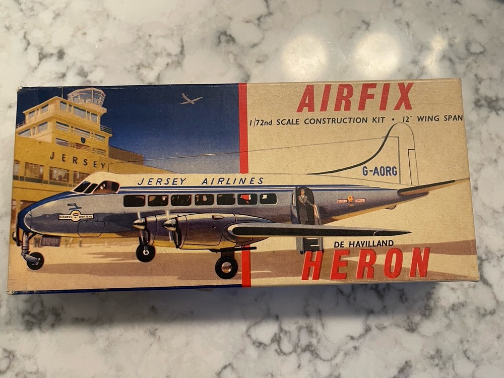 1st EDITION 1959 AIRFIX MODEL KIT 381 DE HAVILLAND HERON JERSEY AIR Complete IOB