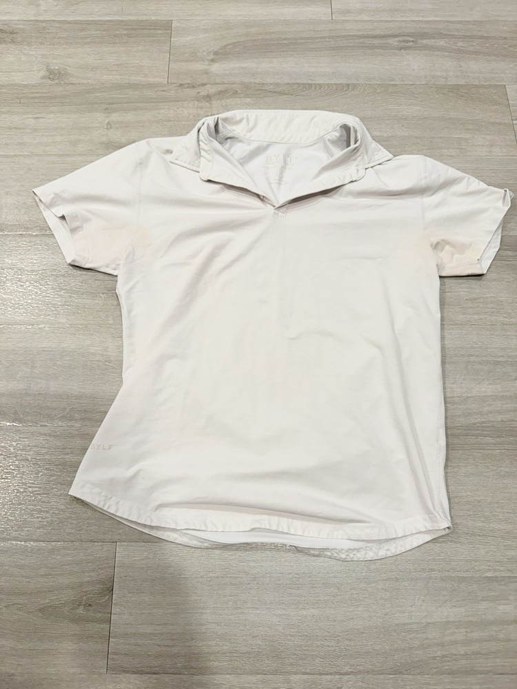 BYLT Polo Shirt Men Large White LUX Short Sleeve Drop Cut Stretch Casual