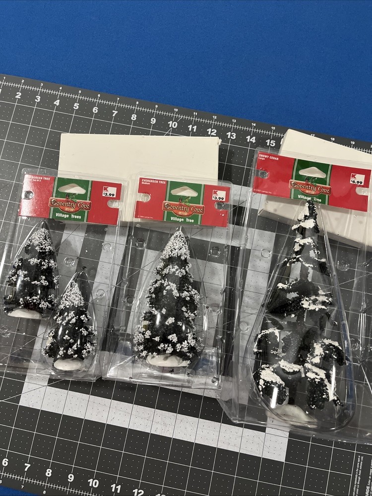 Lemax Coventry Cove Christmas Village Cedar Tree Snowy Set of 3 New