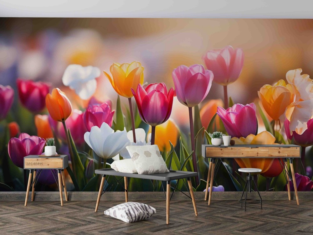 3D Tulip Plant Close-up Wall Murals Wallpaper Murals Wall Sticker