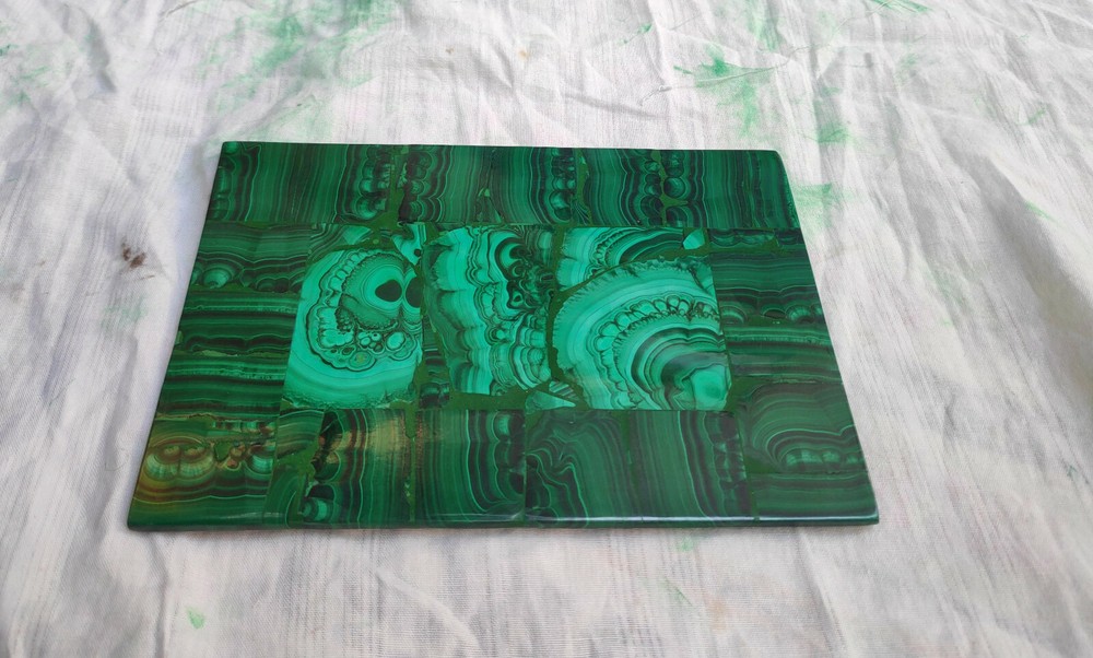 3x2 Green Malachite Marble Table Top with Floral Semi-Precious Stone Inlay