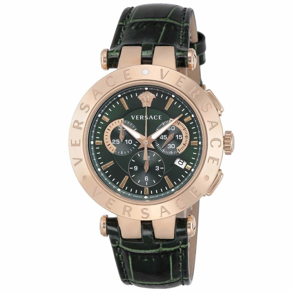 Versace V-Race Rose Gold Chronograph Men's Watch with Green Leather Strap
