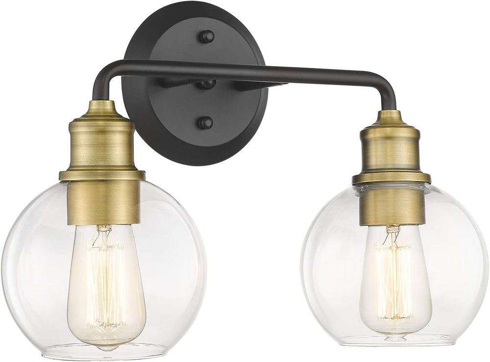 Modern 2-Light Bathroom Vanity Fixture with Clear Glass Over Mirror Lighting