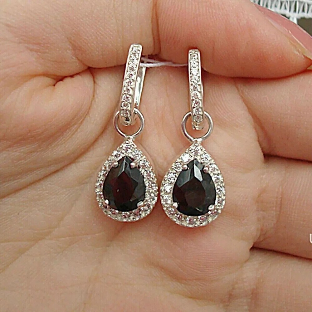14K White Gold 3Ct Pear Cut Simulated Black Diamond Dangle Earrings