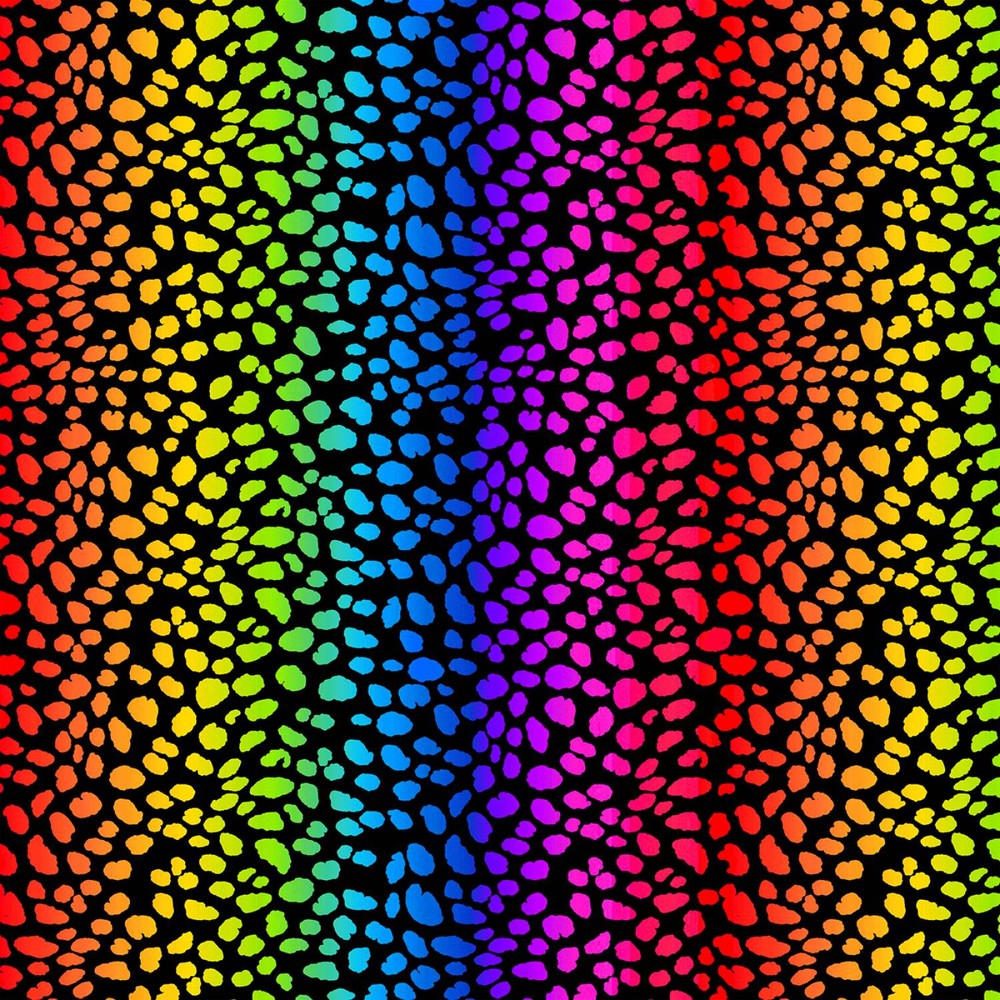 Animal Fabric | Wildcat Rainbow Cat Spot Stripe Black | Timeless Treasures YARD