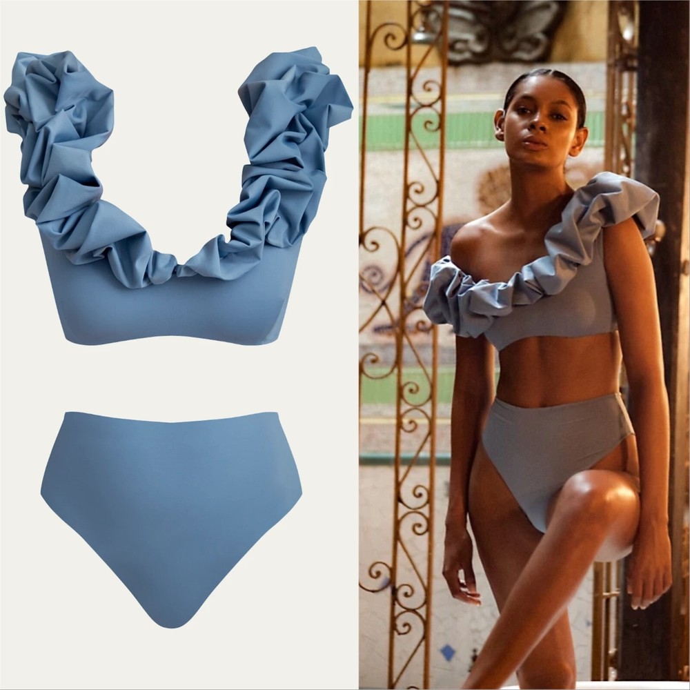 MAYGEL CORONEL Womens One Size Blue Lucila Ruffled Two-Piece Bikini Swimsuit