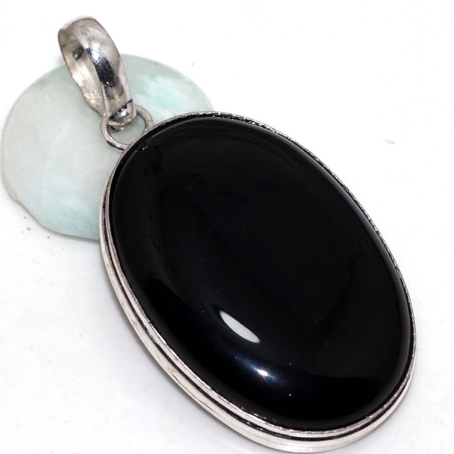 Black Onyx 925 Silver Plated Gemstone Handmade Pendant 2.1