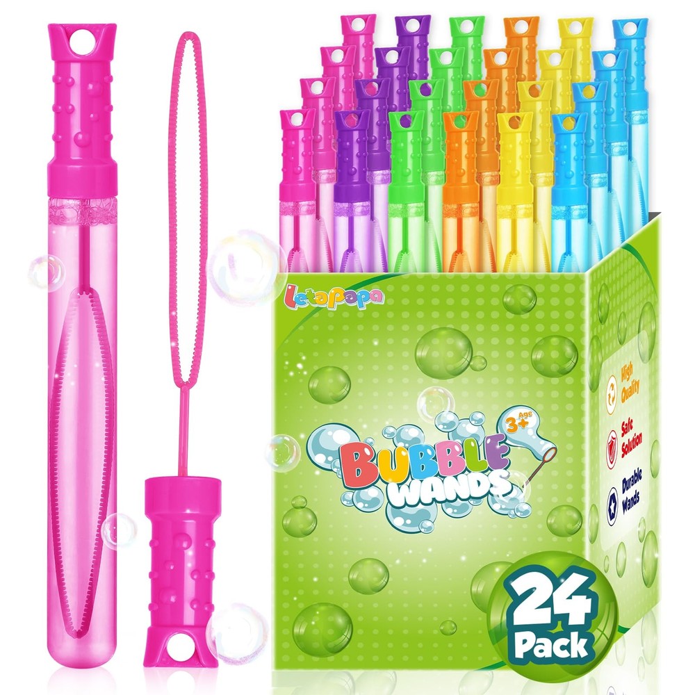 Bubble Wand, 24 Pcs Bubble Wands Bulk in 6 Colors, Bubble Party Favors for Ki...