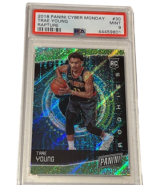 Trae Young Rookie RC 2018 Cyber Monday RAPTURE 9/25 Green sparkle PSA 9 Hawks sp-image