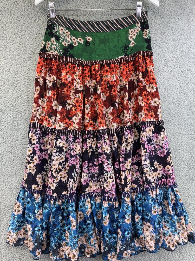 Anthropologie Bhanuni by Jyoti Colorful Tiered Floral Maxi Skirt SZ 8 NWT
