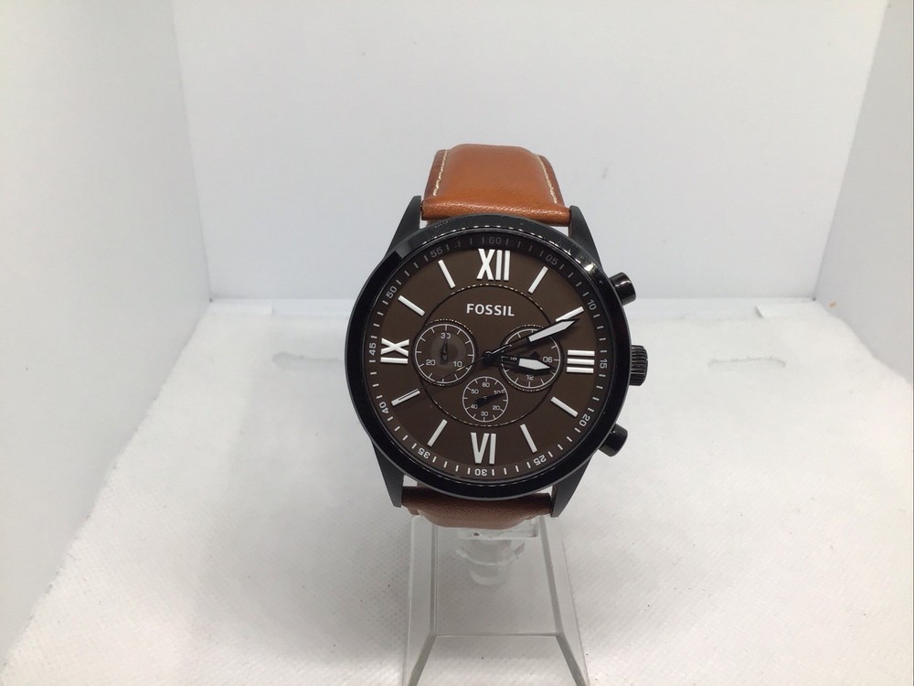 Fossil BQ2042 Chronograph Watch with Black Dial and Brown Leather Band