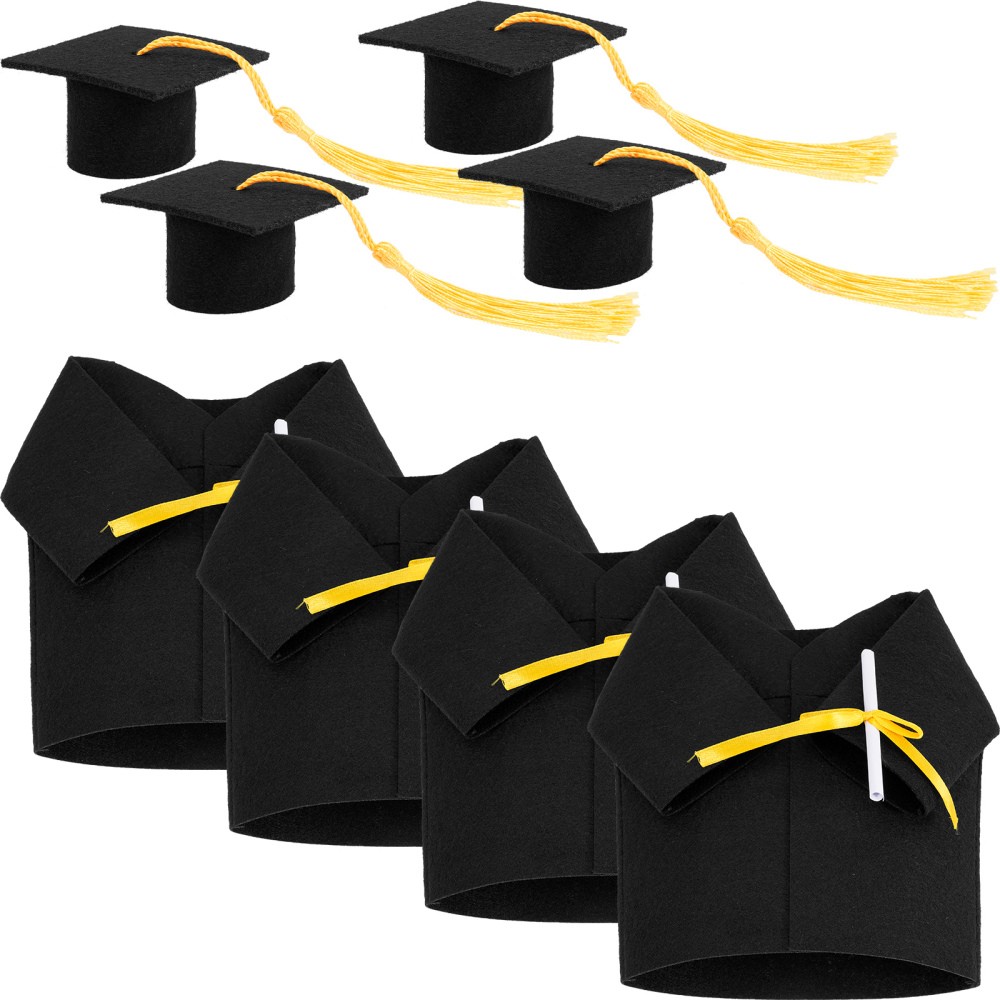 4 Mini Doctor Hat Graduation Decorations - 4 Sets  
