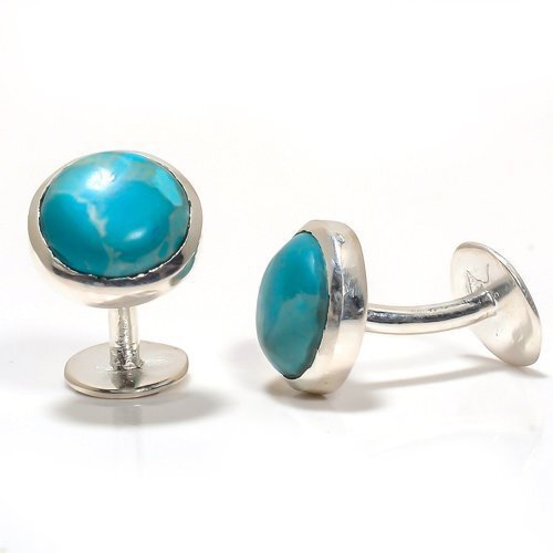 Larimar 925 Sterling Silver Round Cufflinks for Men Style T20753 W21386 T29705 S18