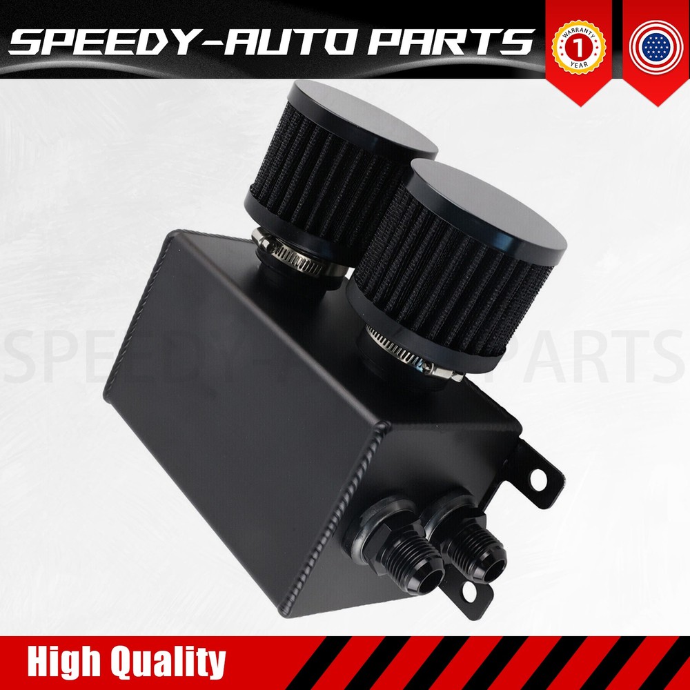 10AN 2 Port Dual Breather Filter Baffled Oil Catch Can Reservoir Tank Kit Black